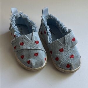 TOMS Baby Blue Shoes with Red Hearts